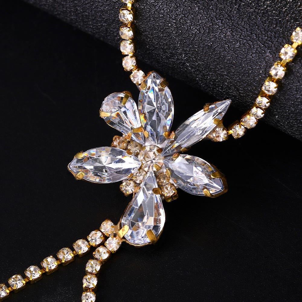 Silver Irregular Long Necklace With Alloy Tassel Pendant And Rhinestone Inlay For Women