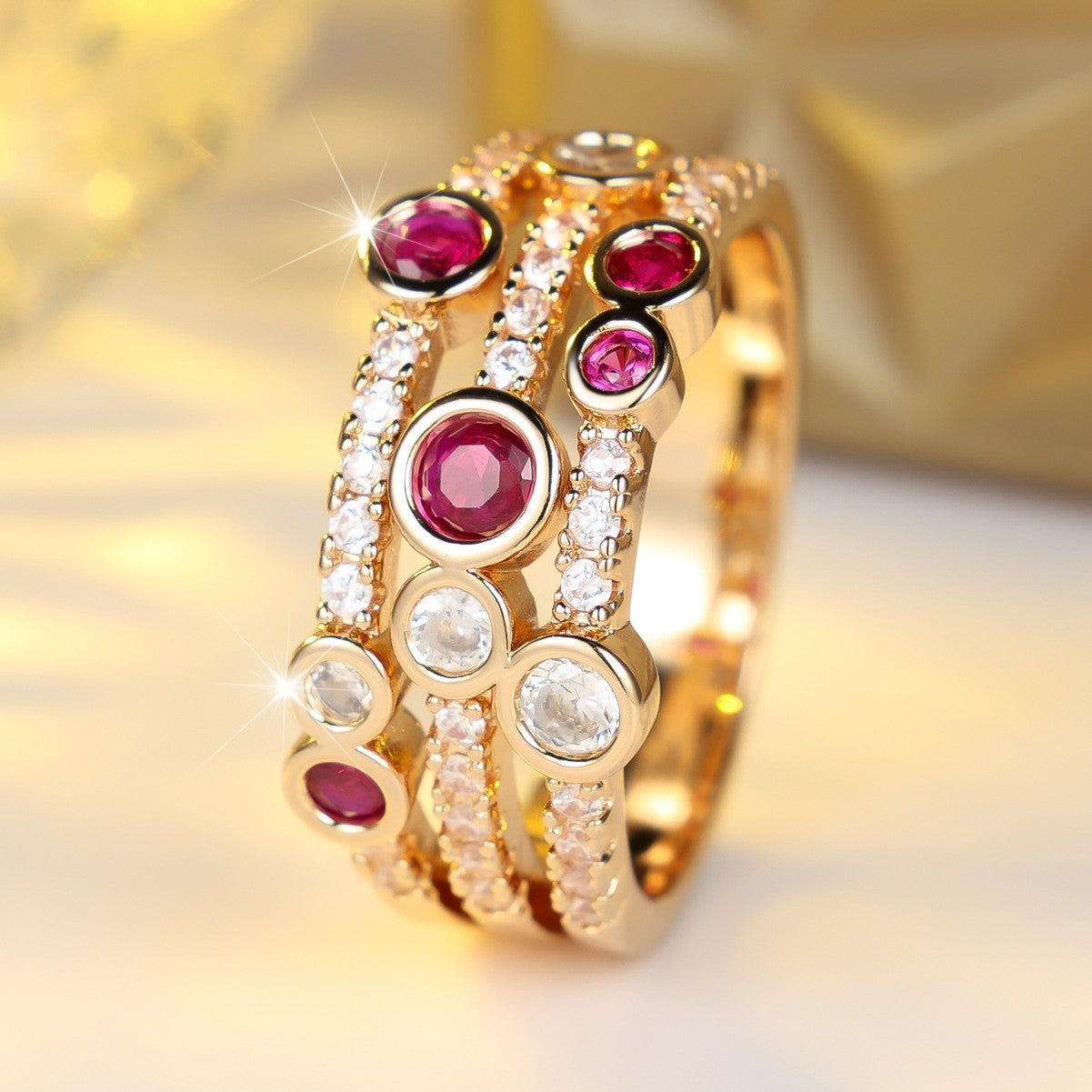 Women’s Bubble Ring In Gold Electroplated Copper With Zircon Inlay