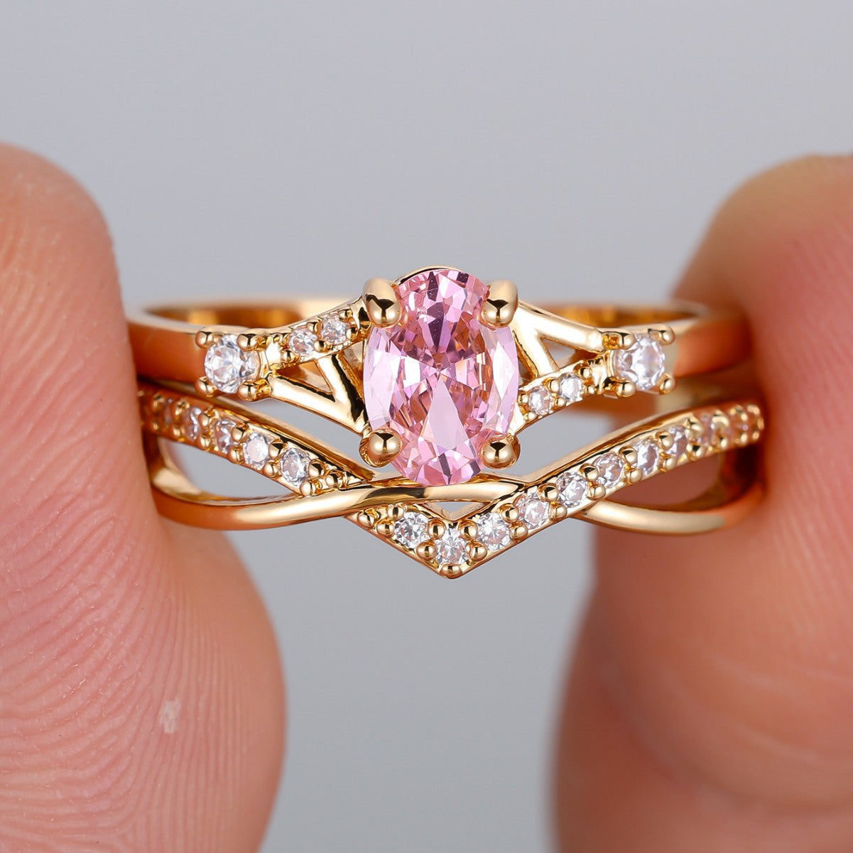 Women’s Crossover Twist Rings In Electroplated Copper Featuring Zircon Inlay