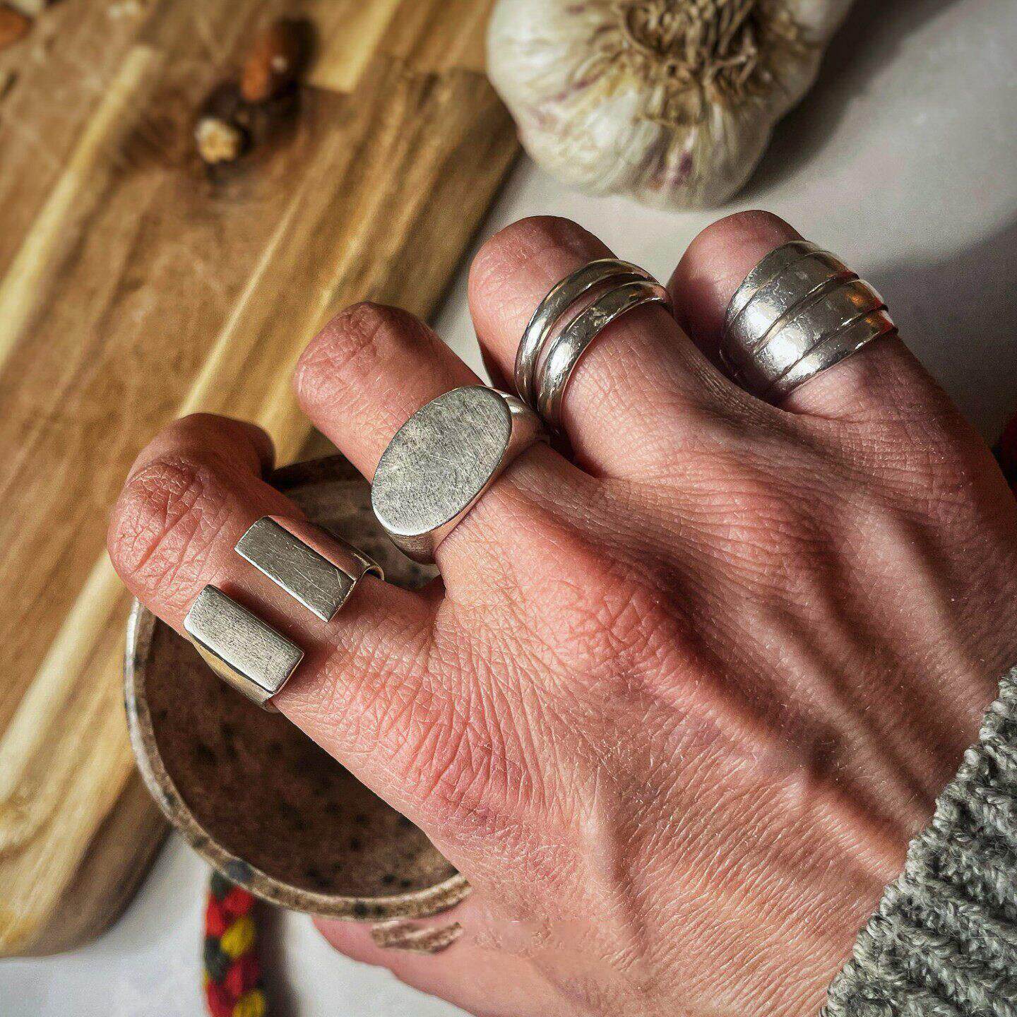 Retro Geometric Rings For Women In 925 Sterling Silver With Electroplated Gold Plating, Silver Color