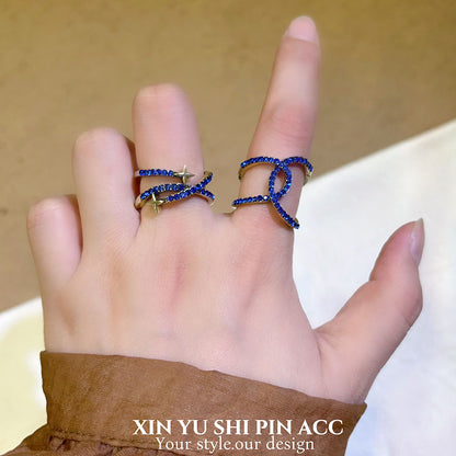 Vintage Style Star Ring For Women In Blue Alloy With Electroplated Finish