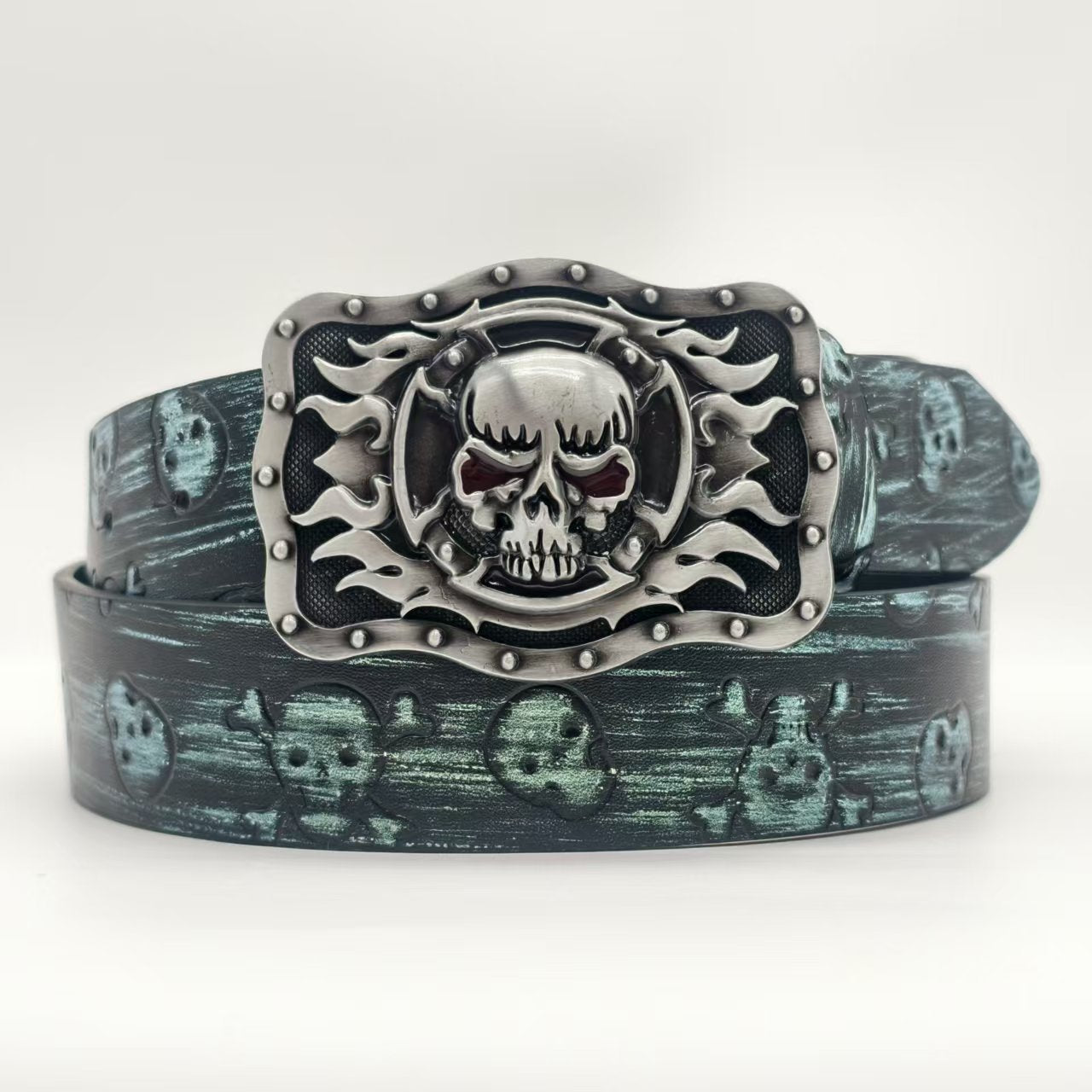 Unisex Punk Skull Belt With Smooth Zinc Alloy Buckle In Embossed PU Leather