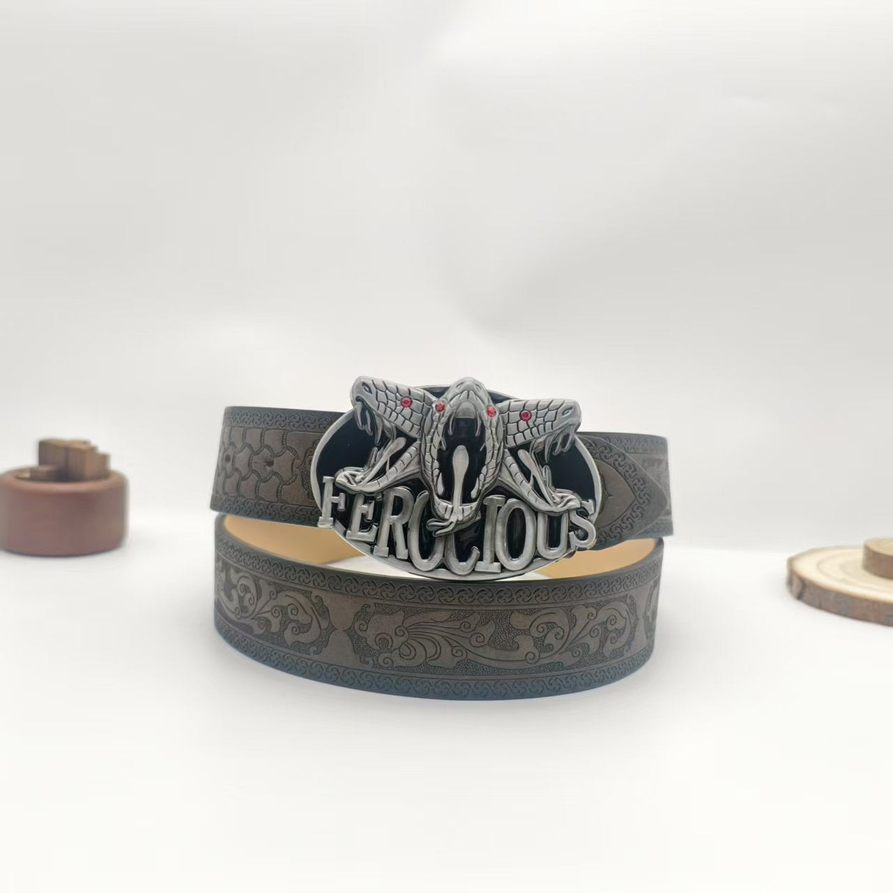 Punk Style PU Leather Belt With Embossing And Smooth Zinc Alloy Buckle