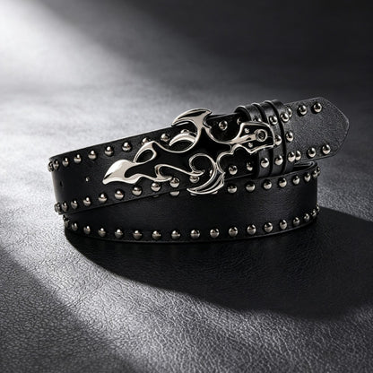 Punk Flame PU Leather Belt With Patent Leather Surface And Smooth Alloy Buckle