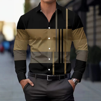 Casual Men's Long Sleeve Shirt With 3D Print Pattern In Polyester Featuring Placket