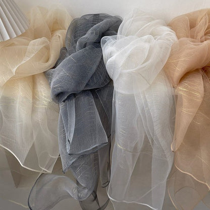 French Style Solid Color Shawl For Women In White Polyester, Perfect For Spring, Elegant Silk Scarf