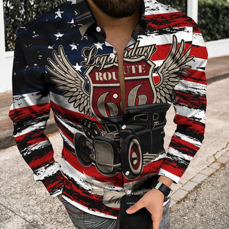 Casual Men's Long Sleeve Shirt Featuring 3D Print Design In Polyester With Lapel Collar