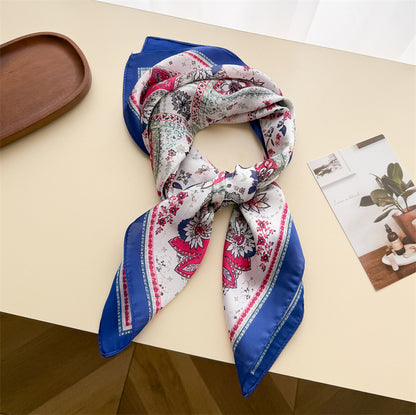 Paisley Pattern Silk Scarf For Women In Blue, Lightweight Polyester Commute Accessory For Summer