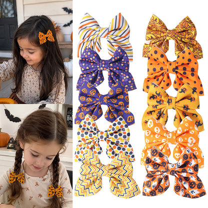 Halloween Pattern Cloth Hairpin For Kids, Festive Hair Accessory Perfect For Halloween