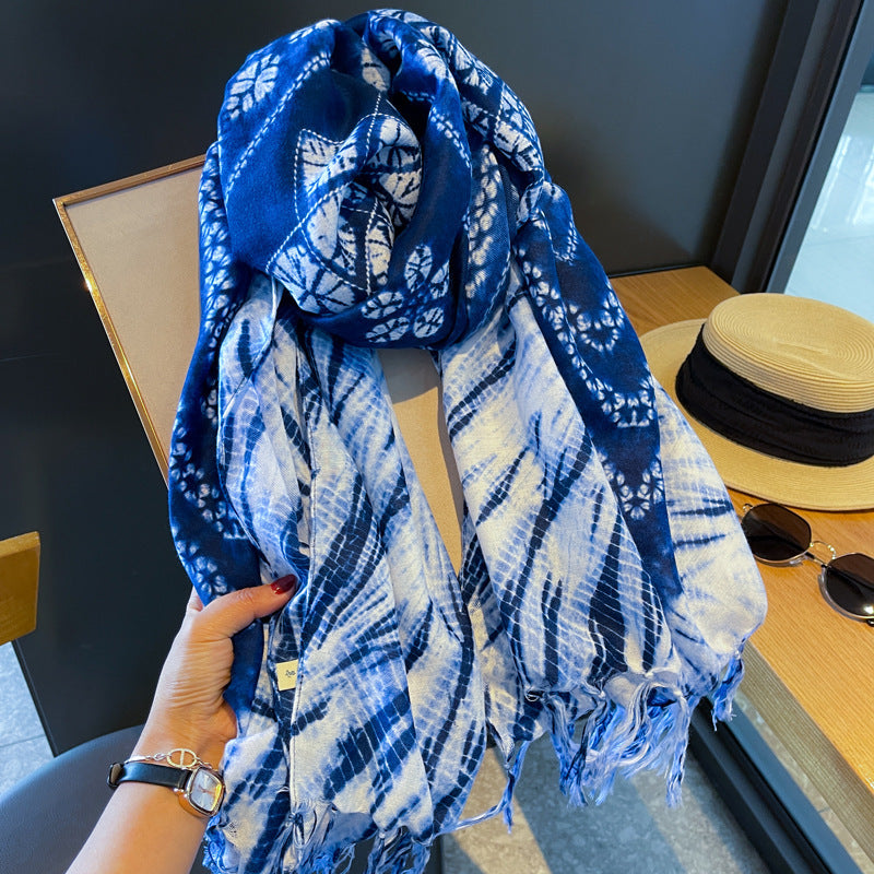 Women’s Tie Dye Cotton And Linen Shawl Scarf In Ombre, Perfect For Spring