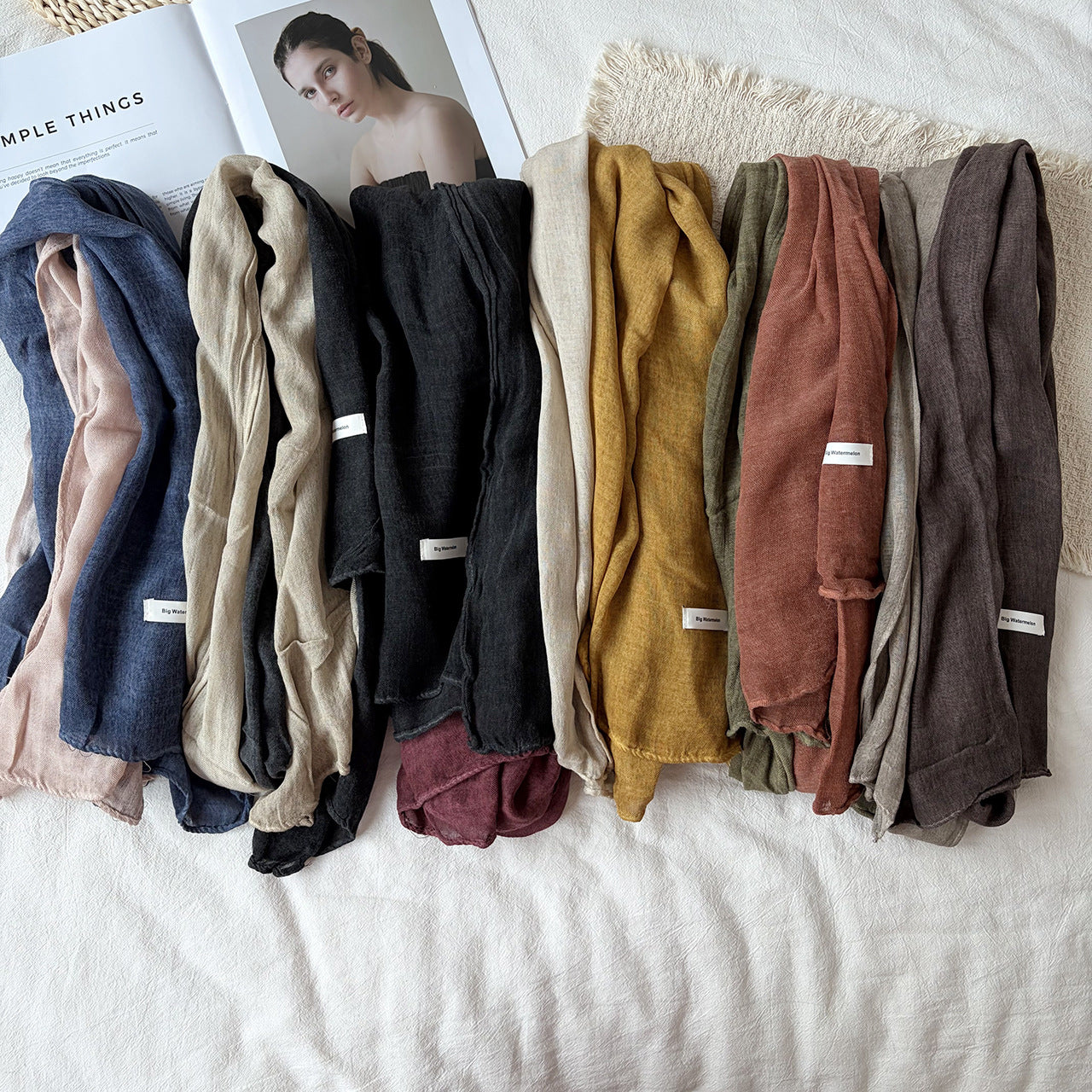 Women’s Color Block Scarf In Coffer Cotton And Linen, Perfect For Autumn & Winter
