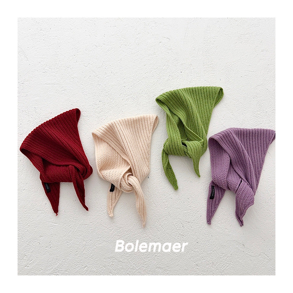 Solid Color Kid's Scarf In Beige Cotton, Perfect For Autumn & Winter