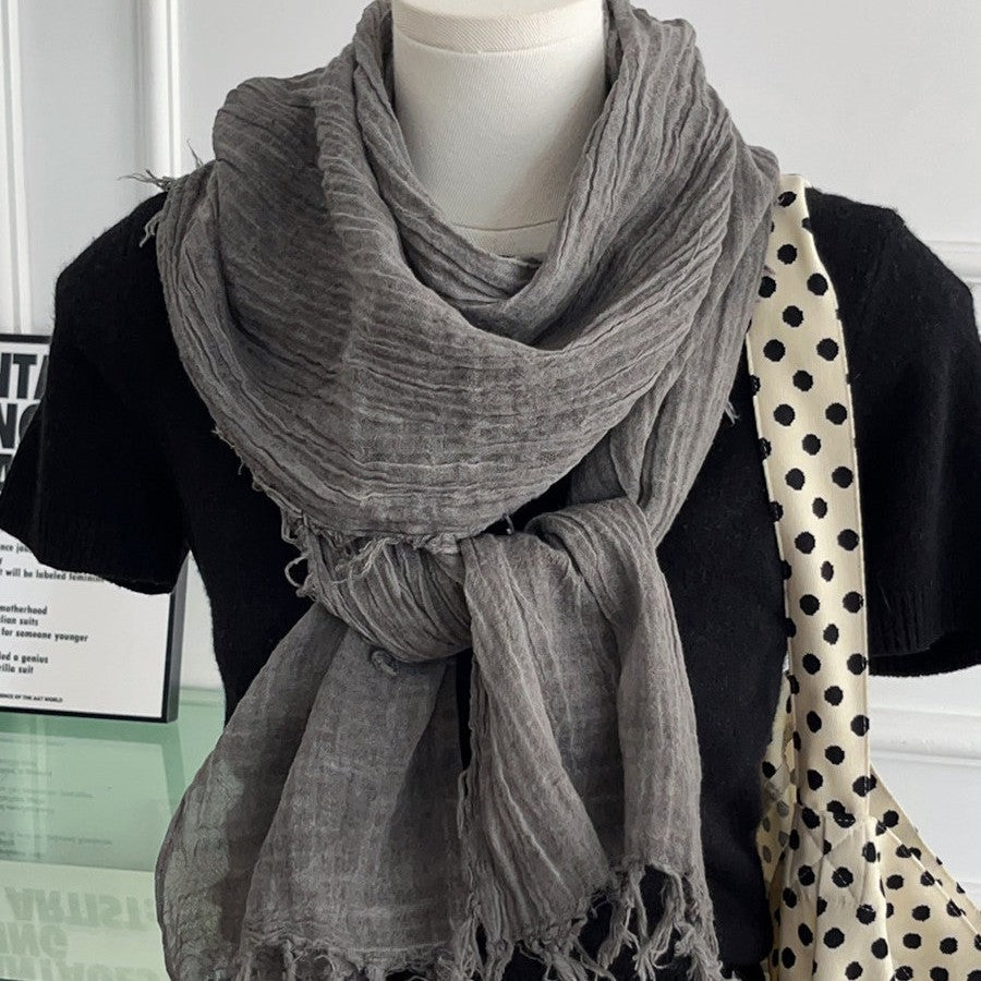 Solid Color White Polyester Scarf For Women, Lightweight Summer Accessory