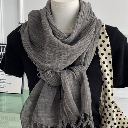 Solid Color White Polyester Scarf For Women, Lightweight Summer Accessory
