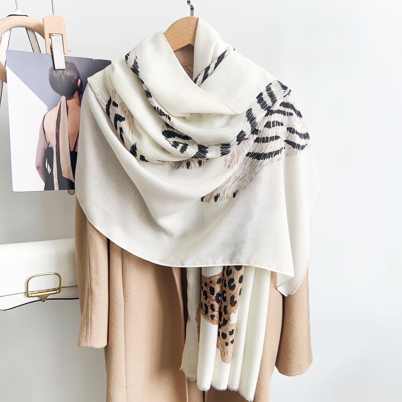 Cheetah Print Cotton And Linen Scarf In Beige, Perfect For Spring & Summer