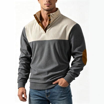 Men's Casual Light Grey Color Block Hoodie With Rib-Knit Craftsmanship And Long Sleeves In Polyester