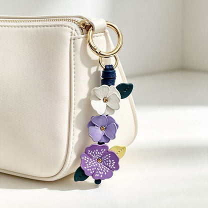 Natural Pink Flowers Key Chain With Sweet Style, Printed On Durable Pu Leather, Perfect Spring Accessory