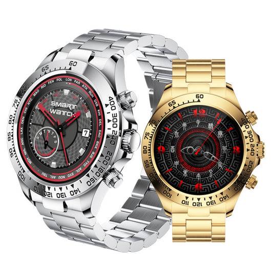 Men's Smart Watch With Stainless Steel Strap, Round Dial Featuring Tempered Glass And Number Display