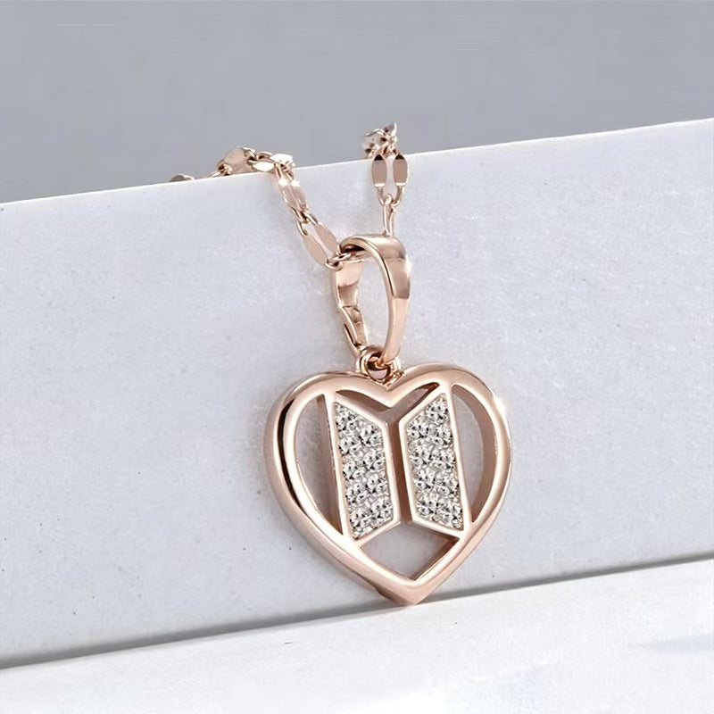 Heart Shape Pendant Necklace In Rose Gold With Electroplated Copper Material, Hip-Hop Style, Unisex Design