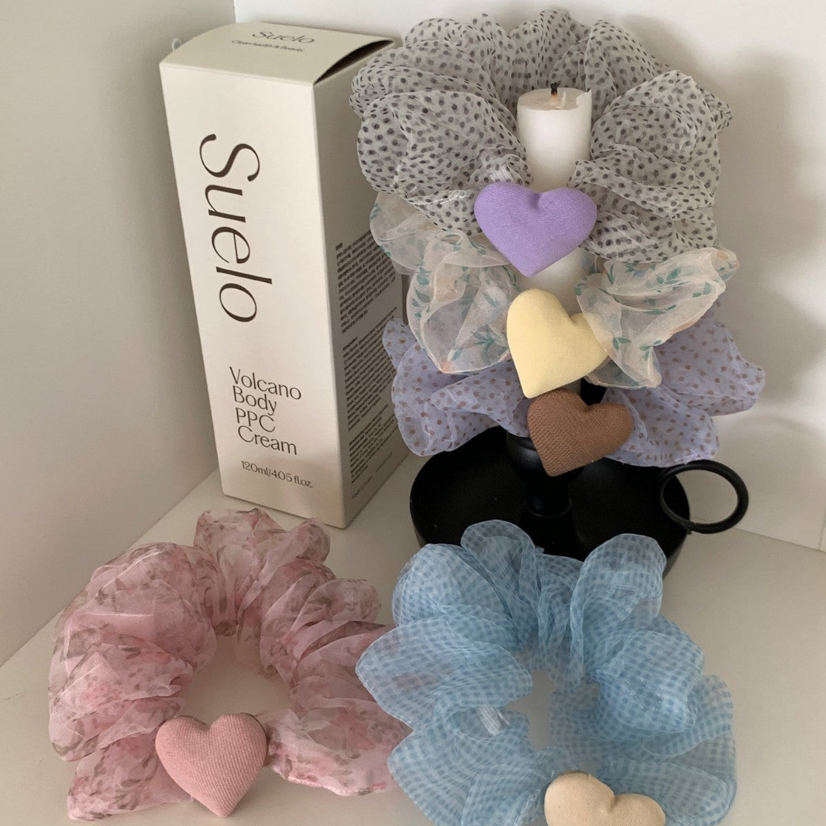 Heart Shape Scrunchie Hair Accessory In White Organza, Perfect For Spring