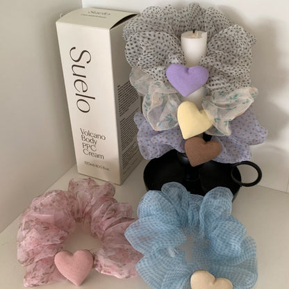 Heart Shape Scrunchie Hair Accessory In White Organza, Perfect For Spring