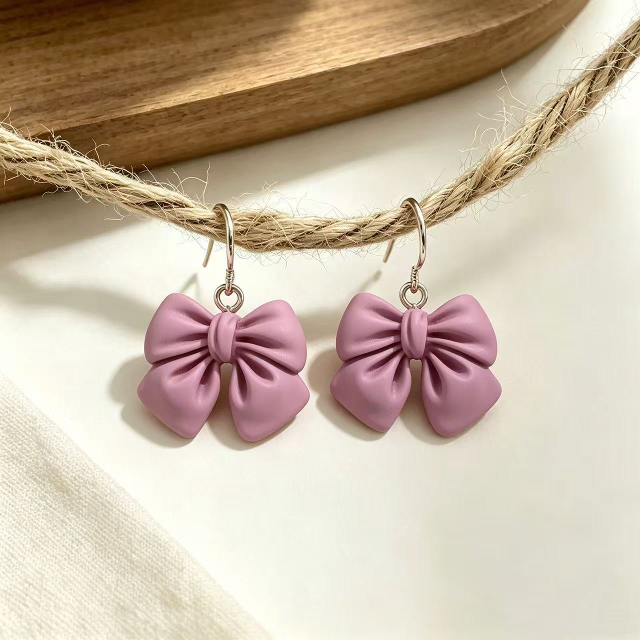 Three-dimensional Lavender Bow Tie Earrings For Unisex Featuring Sweet Style In Alloy Material