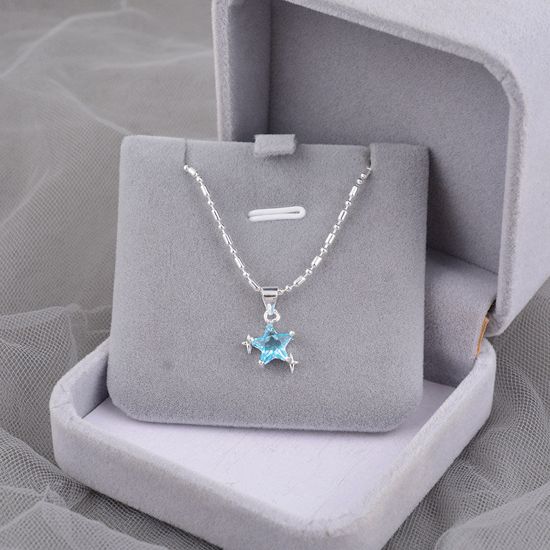 Elegant Ocean Blue Necklace For Women In Silver Plated Copper With Rhinestone Inlay