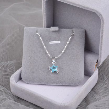 Elegant Ocean Blue Necklace For Women In Silver Plated Copper With Rhinestone Inlay