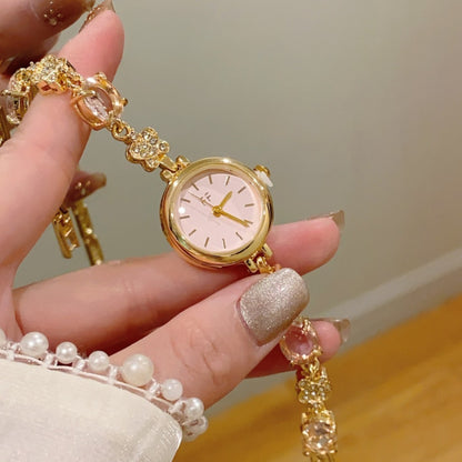 Women’s Quartz Watch With Alloy Strap, Round Dial Featuring Ordinary Glass Mirror And Pointer Display