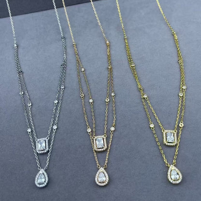 Elaborate Water Droplets Double Layer Necklace In V Gold With 18K Real Gold Plated Finish, Unisex, Rose Gold