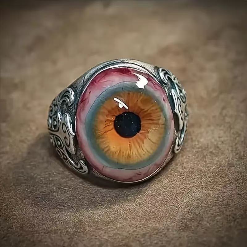 Exaggerated Eye Open Ring For Unisex, Electroplated Zinc Alloy With Red Accent