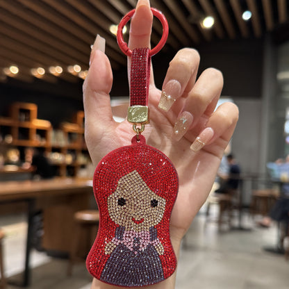 Mermaid Red Bag Charm Key Chain Featuring Sparkling Rhinestones