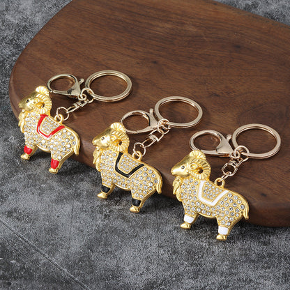 New Year Dog Red Key Chain With Rhinestones In Zinc Alloy, Stylish Bag Charm Accessory