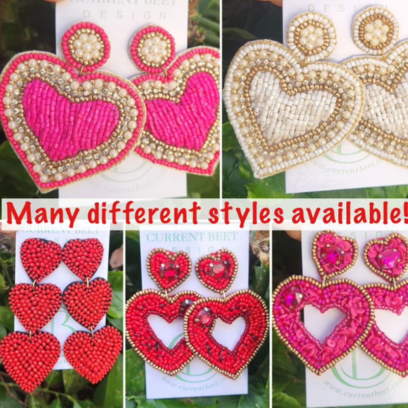 Romantic Heart Shape Stud Earrings For Women With Multicolor Seed Bead Inlay And Beading Craft In Plastic