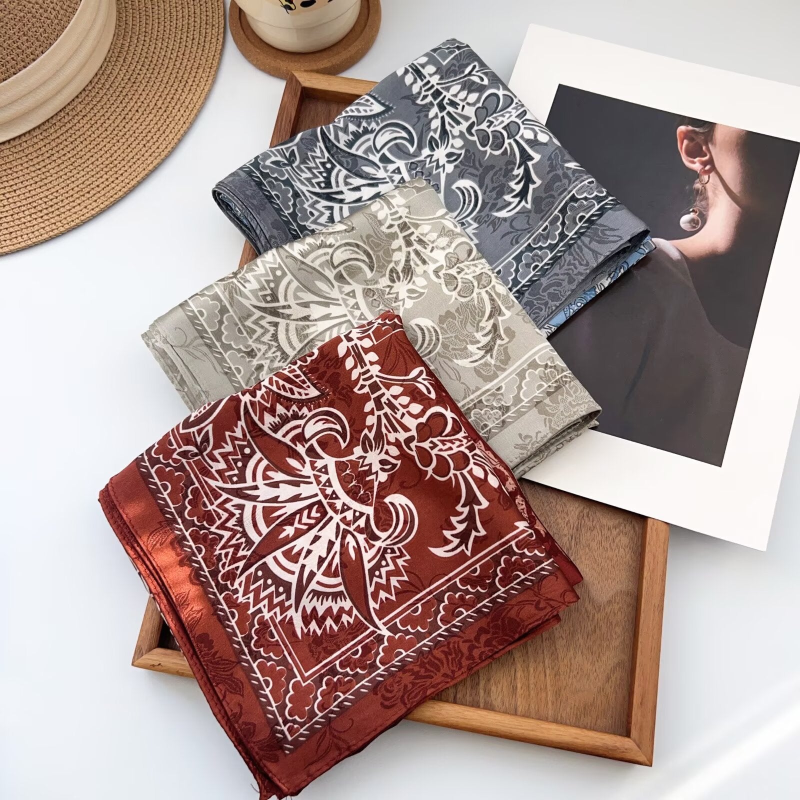 Women’s Silk Scarf With Cashew Nuts Pattern, Commute Style, Perfect For Spring Season