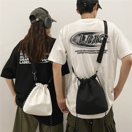 Men's Solid Color Polyester Crossbody Bag With Sewing Thread Detail, Single Shoulder Strap, Perfect For Summer