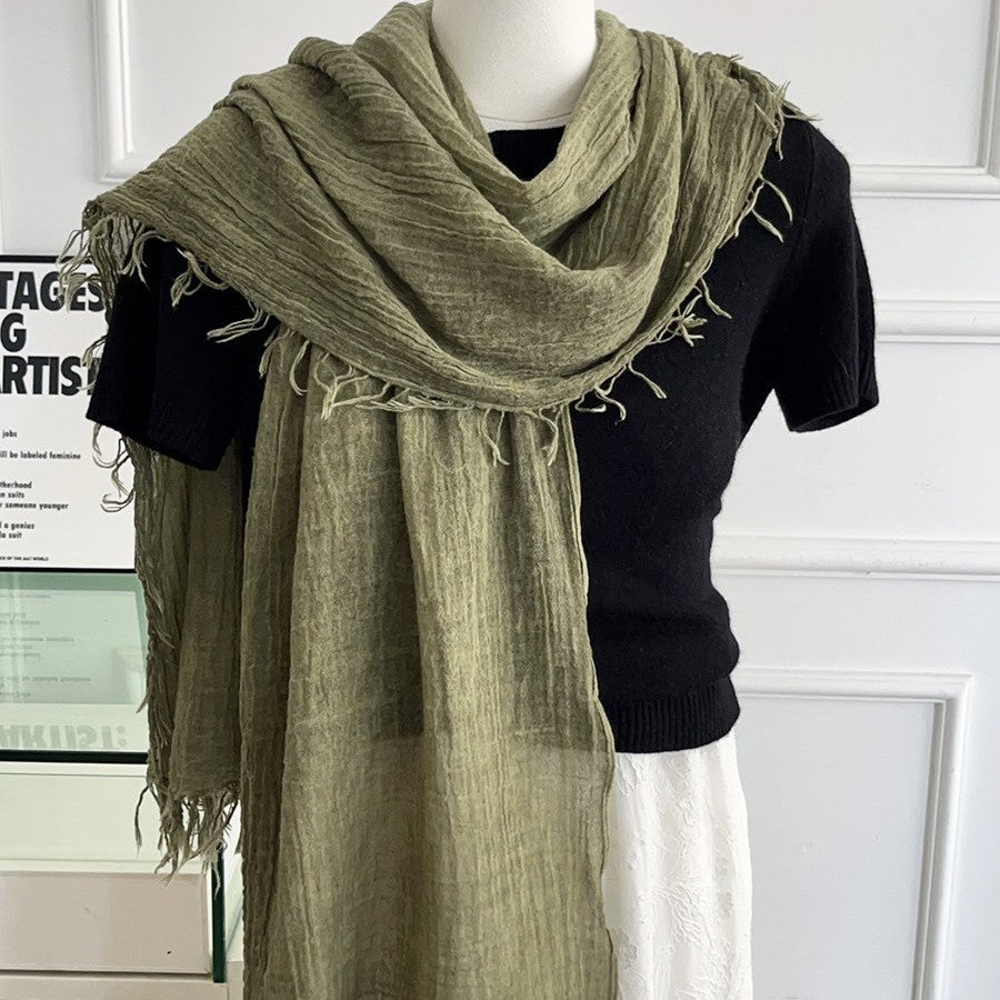Solid Color White Polyester Scarf For Women, Lightweight Summer Accessory