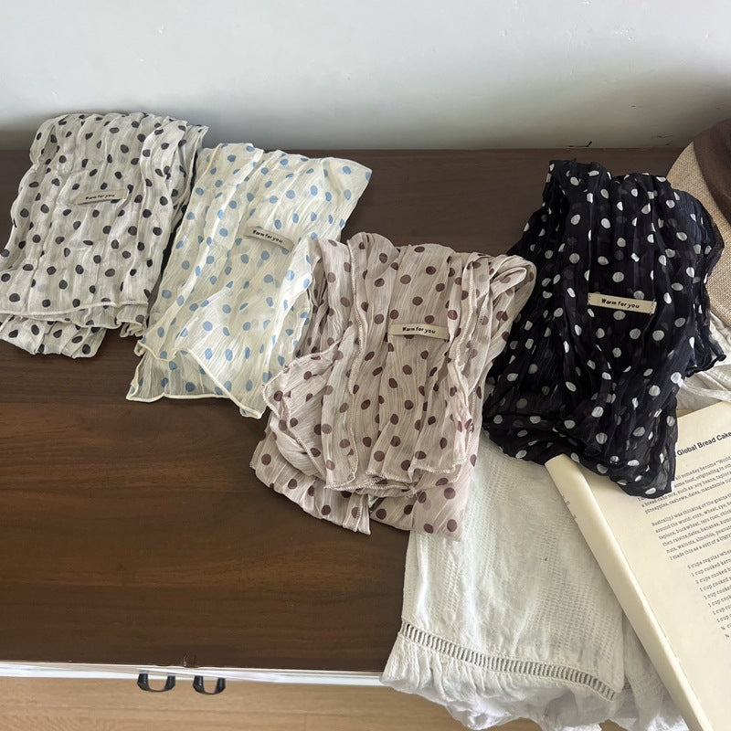 Retro Polka Dots Twilly Scarf For Women In White Polyester, Perfect For Spring