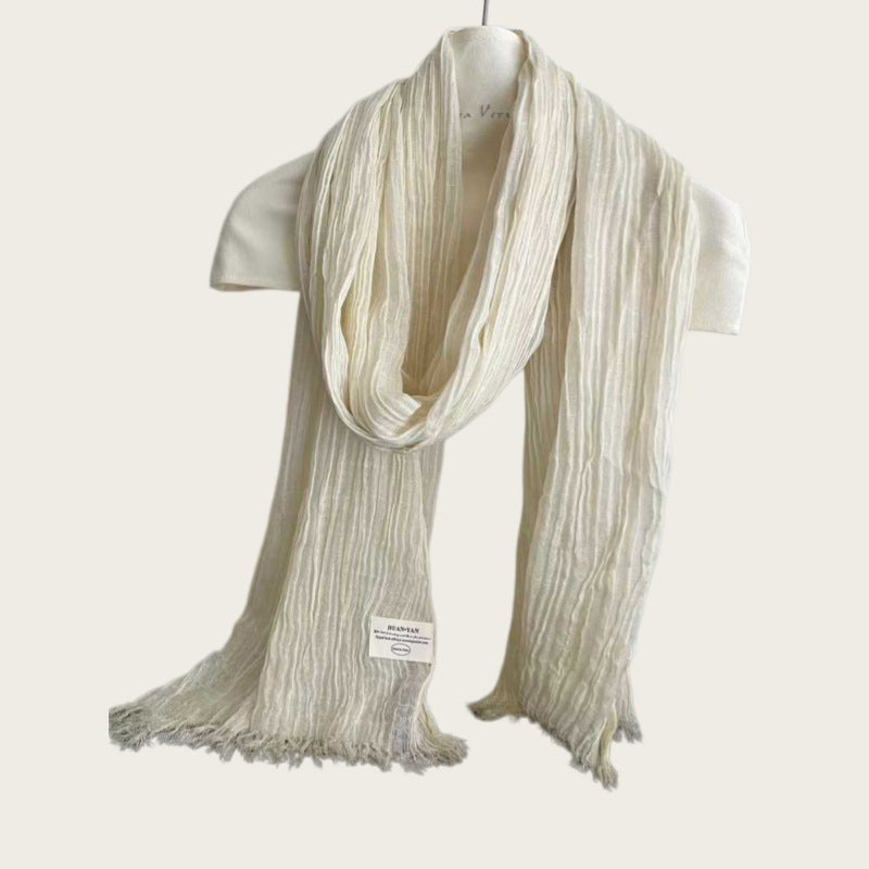 Solid Color White Polyester Scarf For Women, Perfect For Spring Season