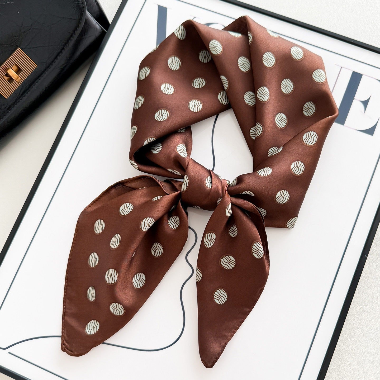 Sweet Style Women's Satin Silk Scarf Featuring Cashew Nuts Pattern In Black & White For Winter