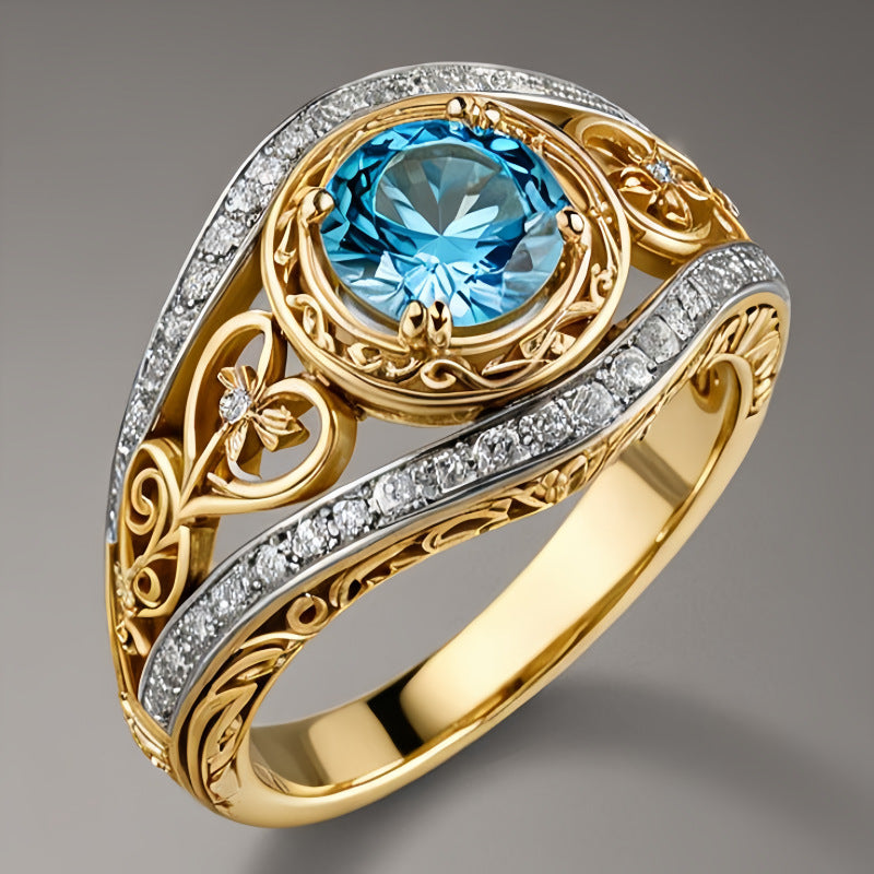Retro Geometric Gold Alloy Ring For Women Featuring Zircon Inlay