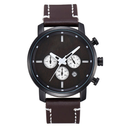 Men's Quartz Watch With Wooden Strap, Round Dial Featuring Tempered Glass And Pointer Display, Pin Buckle