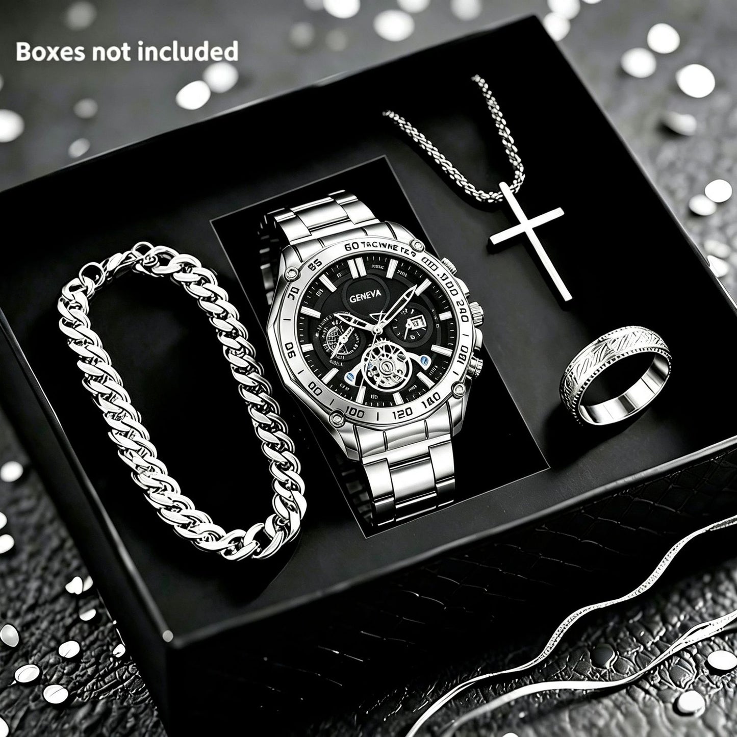 Men's Smartwatch Bundle With Quartz Movement, Round Dial, Alloy Strap, Single Folding Buckle, And Ordinary Glass Mirror