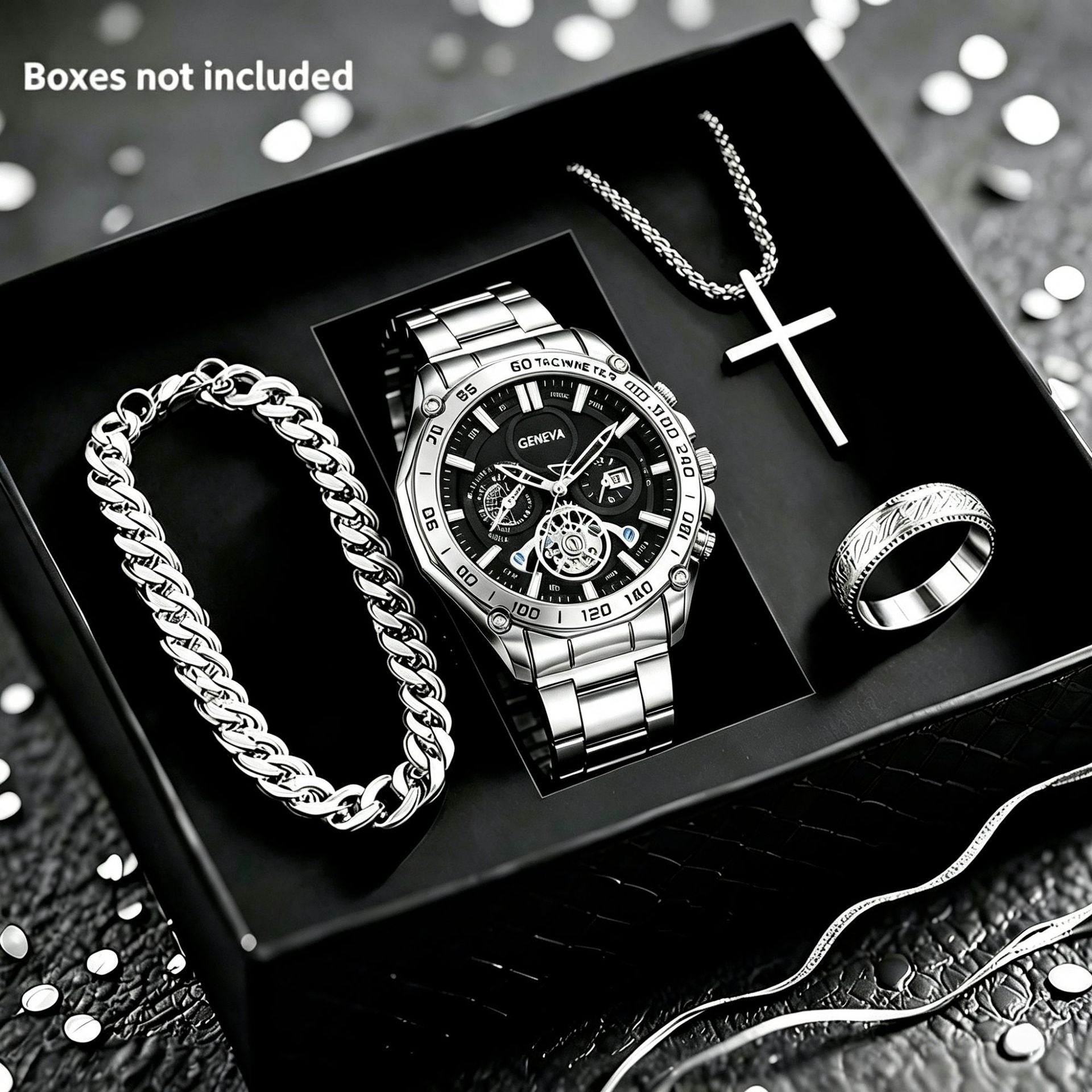 Men's Smartwatch Bundle With Quartz Movement, Round Dial, Alloy Strap, Single Folding Buckle, And Ordinary Glass Mirror
