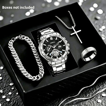 Men's Quartz Watch With Alloy Strap And Single Folding Buckle, Round Dial Featuring Pointer Display And Ordinary Glass Mirror