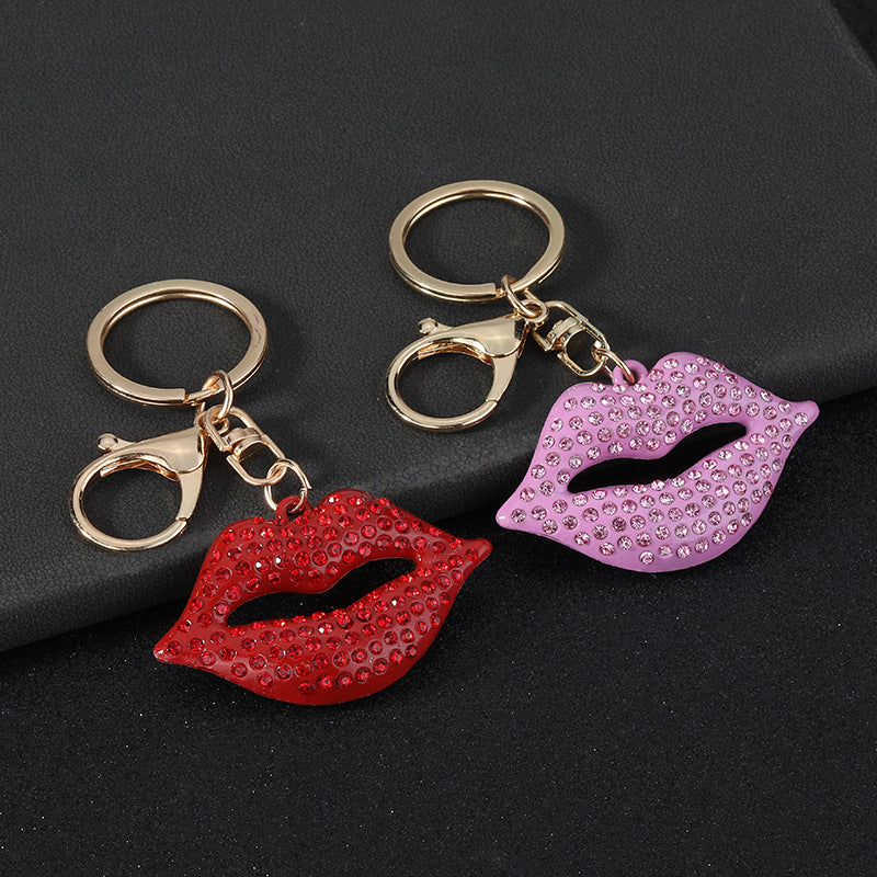 Natural Pink Lips Bag Pendant Charm For Valentine's Day, Zinc Alloy With Rhinestone Inlay