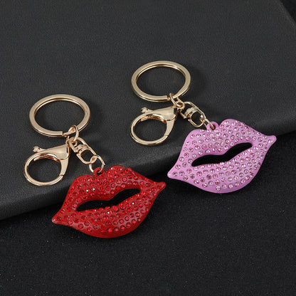 Natural Pink Lips Bag Pendant Charm For Valentine's Day, Zinc Alloy With Rhinestone Inlay