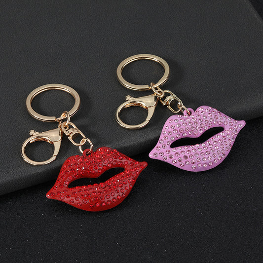 Natural Pink Lips Bag Pendant Charm For Valentine's Day, Zinc Alloy With Rhinestone Inlay