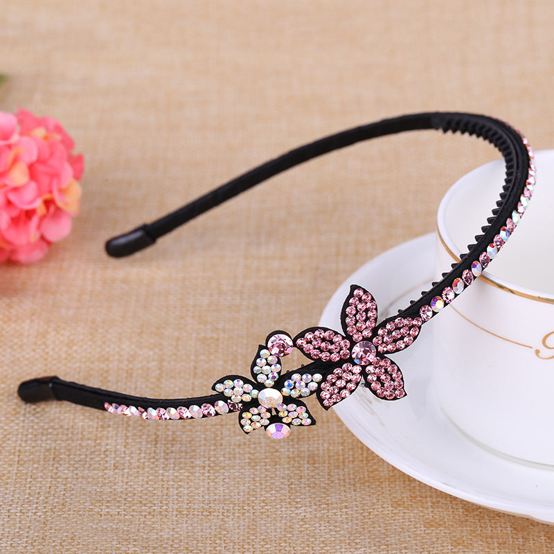 Modern Style Flowers Jewelry Headband For Women With Rhinestones In Natural Pink