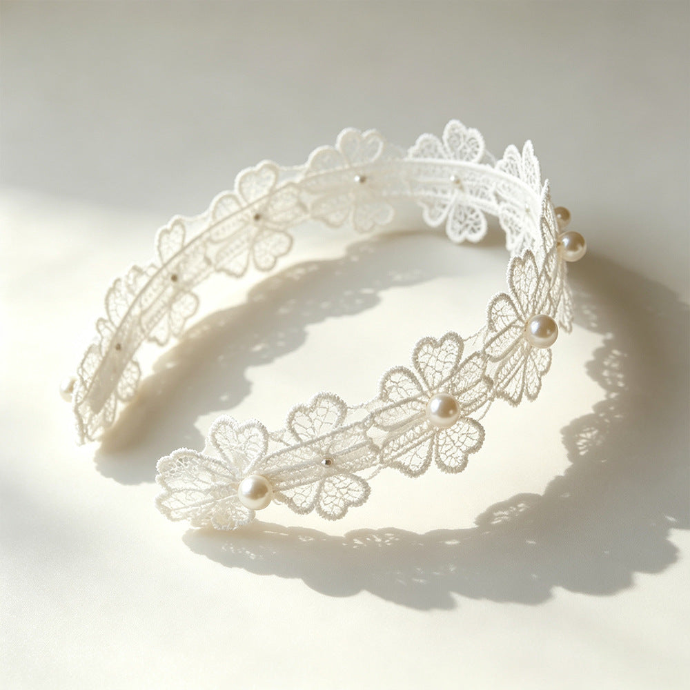 Sweet Flowers Hair Band For Girls In White Cloth, Perfect For Spring & Summer
